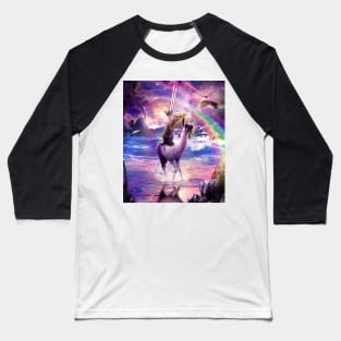 Rainbow Laser Cat On Llama Unicorn Eating Taco Baseball T-Shirt